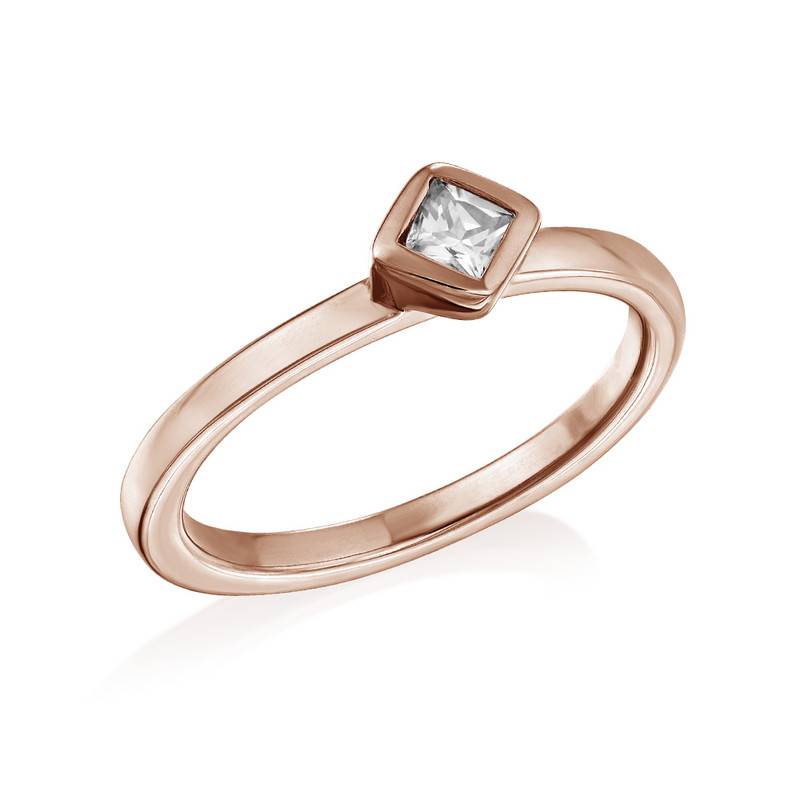 18K Rose Gold Plated Stackable Crystal Clear Rhombus Ring-1 produkt billede