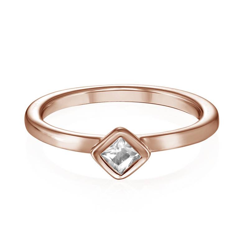 18K Rose Gold Plated Stackable Crystal Clear Rhombus Ring-2 produkt billede