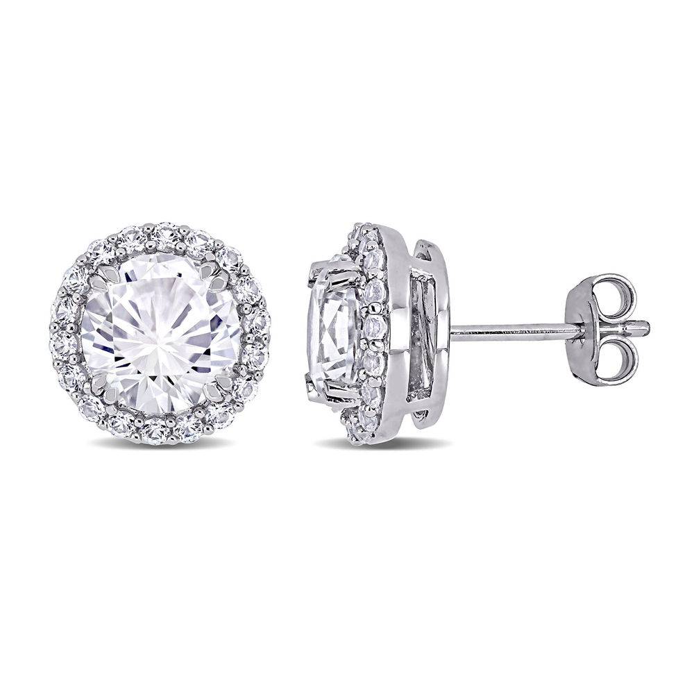 8.0mm Lab-Created White Sapphire Frame Stud Earrings in Sterling Silver-2 produkt billede