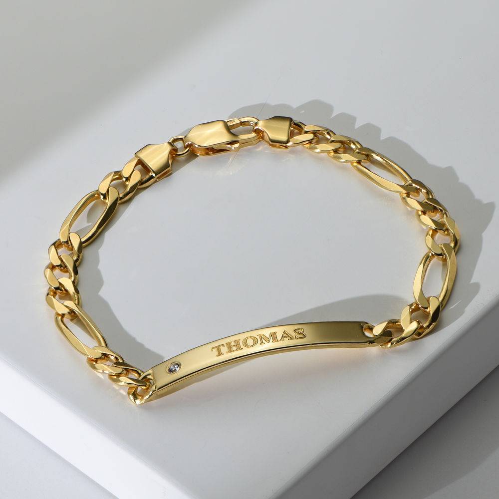 ID Bracelet for Men in Gold Vermeil with Diamond-2 produkt billede
