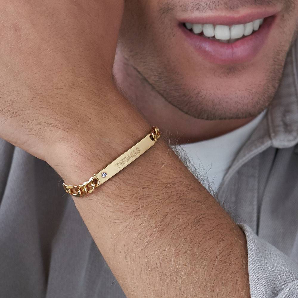 ID Bracelet for Men in Gold Vermeil with Diamond-3 produkt billede