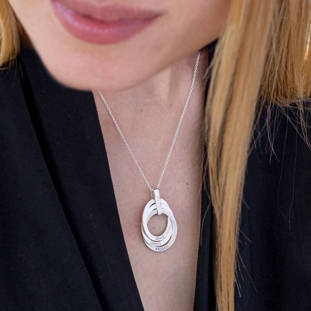 Russian Ring Circle Pendant Necklace with Diamond in Sterling Silver-5 produkt billede