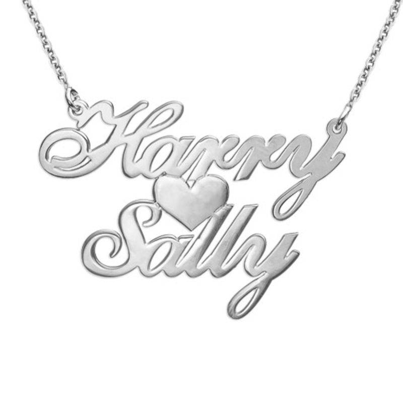 Silver Two Names & Heart Love Necklace-1 produkt billede