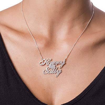 Silver Two Names & Heart Love Necklace-2 produkt billede